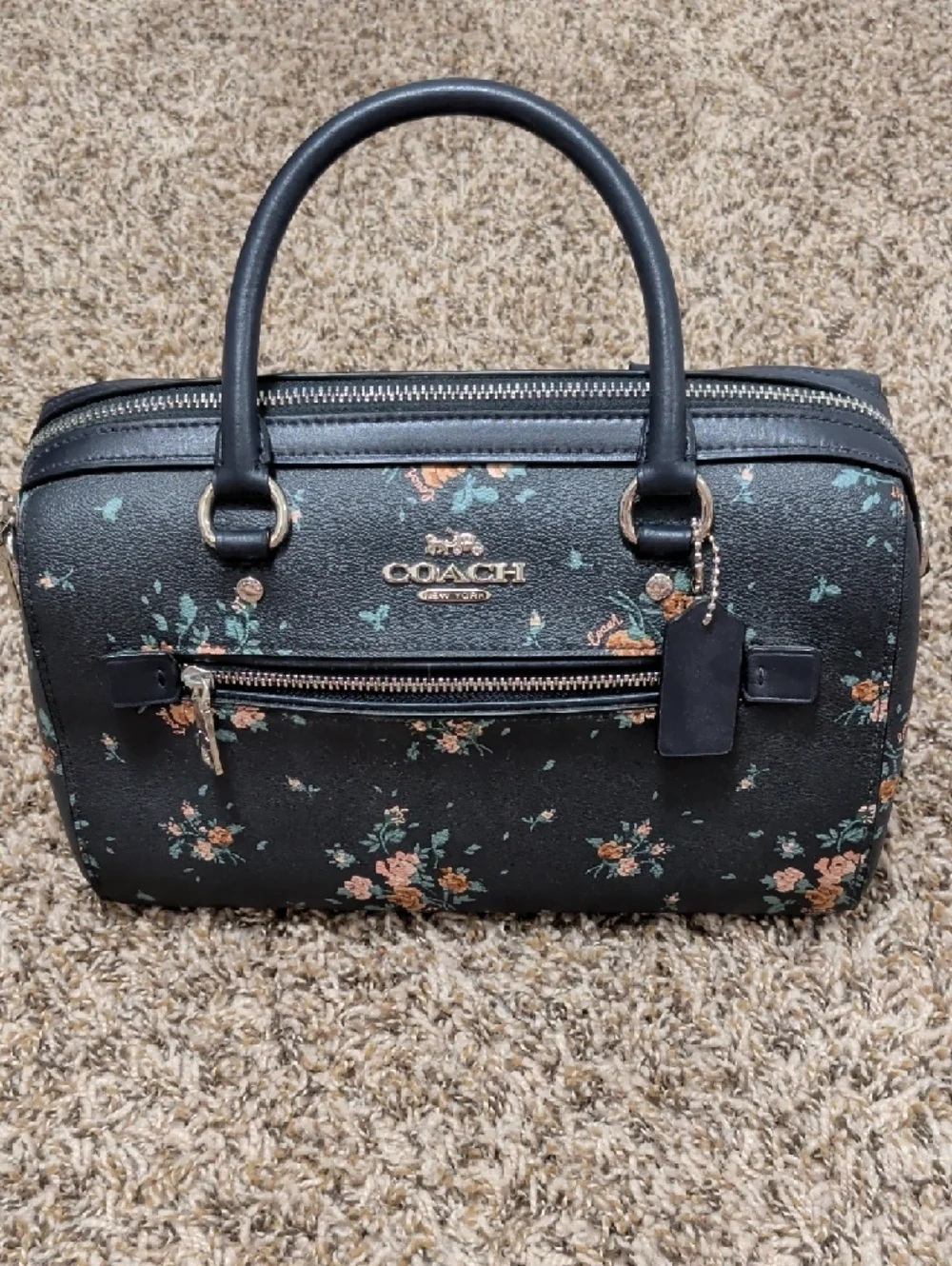 Coach Rowan mightnight navy rose bouquet floral dome satchel bag